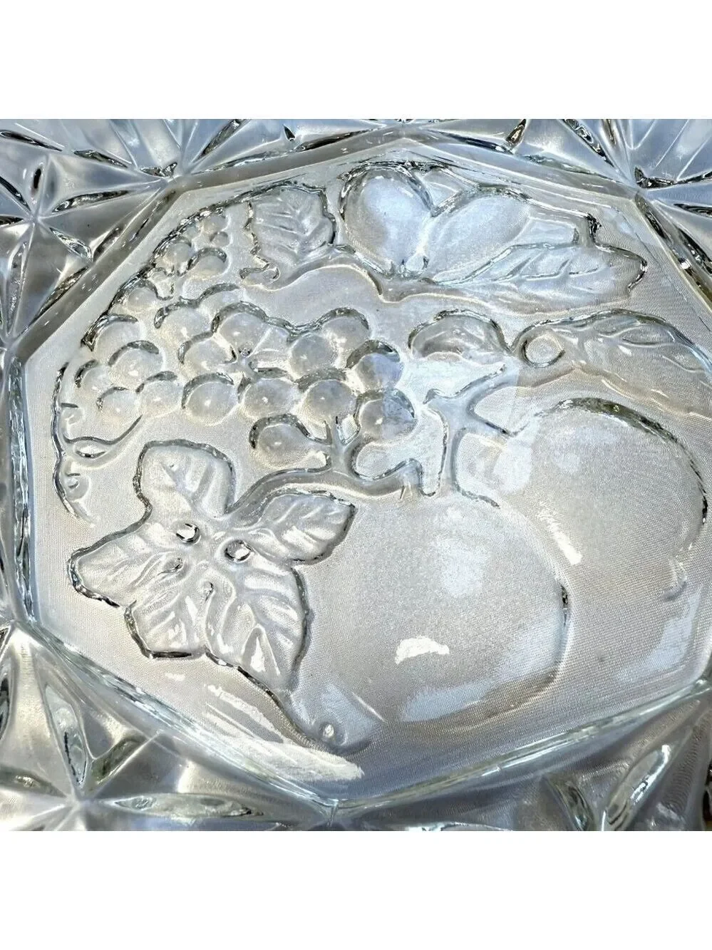Vintage Clear Glass Fruit Molded Ruffled Bowl 11 Inch